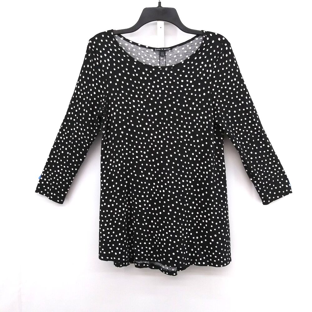 Cable & Gauge Shirt Women Medium Black Polka Dot 3/4 Sleeve Button Accent Top